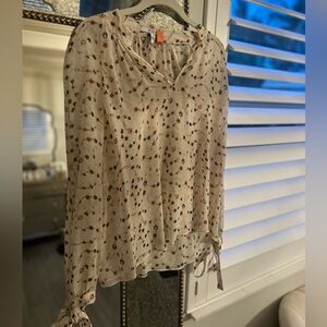 10 Crosby Derek Lam Cream and Black Tie Front Long Sleeve Blouse